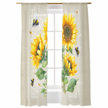 Sheer Curtains Farmhouse Floral Sunflower Bee Design 52x108
