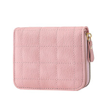 Women's Quilted Leather Small Wallet Bifold Pocket Card Holder with Zipper for Daily Use