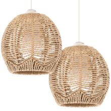 Rattan Lamp Shade Woven Boho Pendant Cover Khaki Dark Light