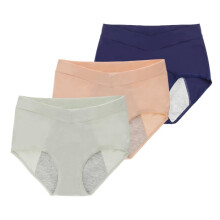 3Pcs Leak-Proof Period & Postpartum Panties, Stretch V-Waist Briefs, Full-Coverage Breathable Cotton Underwear