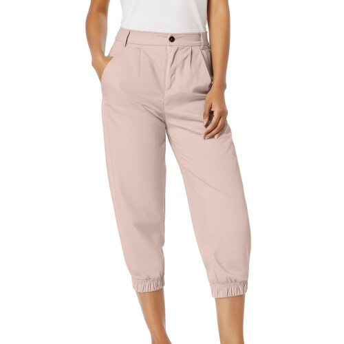 Women's Casual Solid Capri Pants with Pockets Pink 2XL