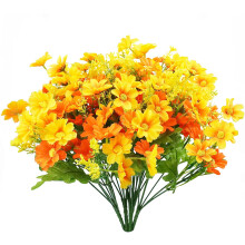 6 Bündel künstliche Gänseblümchen-Chrysanthemen, UV-beständige Kunstblumen für drinnen und draußen, orange-gelbes Grün für Heim-, Hochzeits-