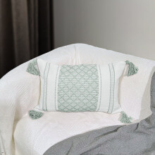 Home Decor Pillow Rectangular Jacquard Tassel Green