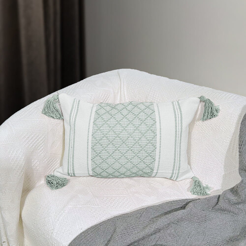 Home Decor Pillow Rectangular Jacquard Tassel Green