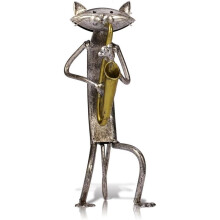 Scultura In Metallo di un Gatto Che Suona il Sassofono, Lavorazione Artigianale, Design Divertente, Regali Decorativi, Ornamenti da Scrivania
