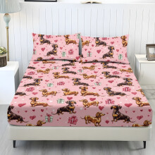 Twin Sheet Set Pink Dachshund Print 3 Pcs