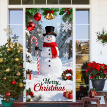 Christmas Front Door Cover Elastic, 36 * 80'' Door Decorations for Christmas Festive Party Home Decor(Snowman with hat wearing theme)