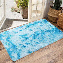 Tie-Dyed High-Pile Faux Fur Area Rug Light Blue 19x31 Inch