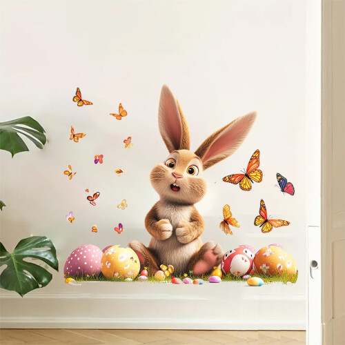 Adesivos decorativos de Páscoa com coelho, ovo e borboleta (11,41 x 9,84 polegadas)