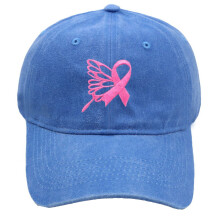 Embroidered Pink Ribbon Cancer Awareness Hat for Women – Adjustable Baseball Cap, Sky Blue, Compatible with Everyday Use