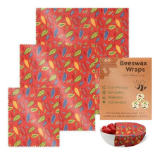 PRYESS 3-Pack Reusable Beeswax Food Wraps with Red Leaves Design – Compatible with Fruits & Vegetables
