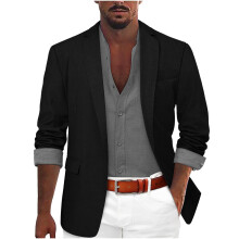 Tailored Fit Men's Sport Coat Blazer Men's Button Notch Lapel Solid Color Suit Jacket for Autumn Winter Formal and Business Occasions