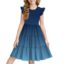 Girls' Summer Rainbow Gradient Dress Sleeveless Ruffle A-Line Sundress for Parties, Birthdays, and Daily Wear