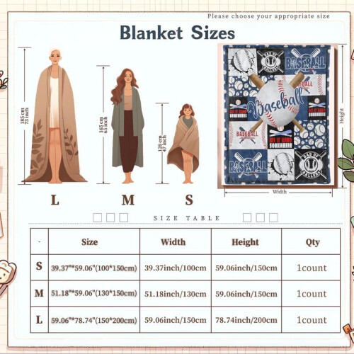 Baseball Pattern Throw Blanket Soft Warm 50x60 Inch 1
