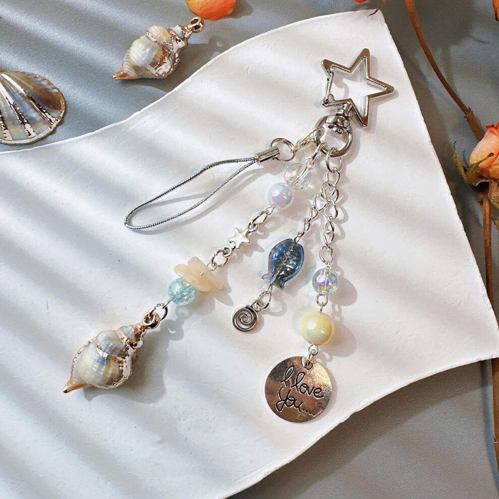Phone Charm Strap With Seashell And Pearl Pendant 5.31 Inch 971050411576