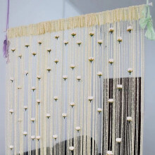 Rose Thread Door Curtain with Hanging Beads, String Curtain for Doorways & Room Dividers – Yellow (39"x79")
