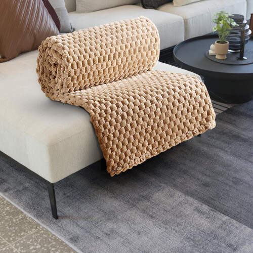 Flannel Bed Throw Blanket Khaki 100x150cm