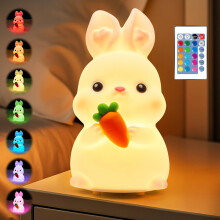 Bunny Night Light for Kids, 16 Colors, 5 Dimming Levels, Rechargeable Silicone Lamp with Remote – Compatible with USB Charging