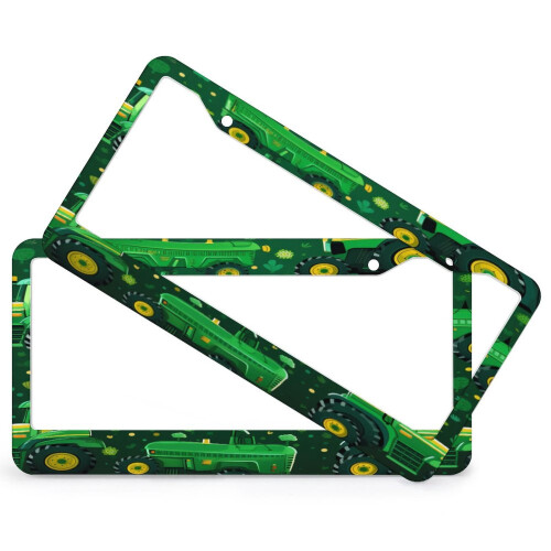 Green Tractor License Plate Frame Set 2 pcs Metal 1