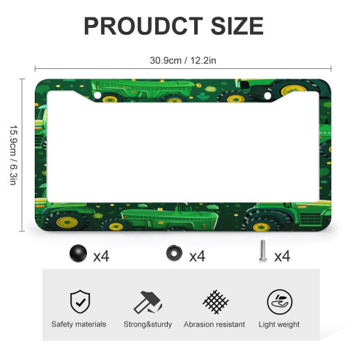 Green Tractor License Plate Frame Set 2 pcs Metal 2