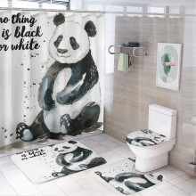 Funny Panda 4-Pc Shower Curtain Set w/ Non-Slip Rug, Toilet Lid Cover & Bath Mat – Compatible with Standard Showers