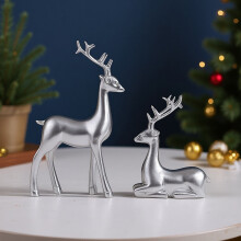 2Pcs Silvery Electroplated Reindeer Sculptures – Christmas Ornaments for Home/Office, Gifts for Kids, Women & Men!