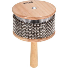 Heysland Wooden Cabasa Percussion Musical Instrument Metal Beaded Chain and Cylinder Pop Hand Shaker for Band Music Education 4.5in HL01B