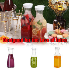 Clear Plastic Pitcher with Flip Lid - 33oz Milk Carafe Round Storage Container Summer Drinks Jug for Lemonade Coffee Iced Tea