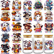 UV DTF Decals – 20 Sheets Cute Ghost, Pumpkin, Black Cat Wraps for 16/20 oz Tumblers, Mummy/Spider/Bat Stickers, DIY Water Bottle & Coffee Cup