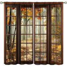 Autumn Natural Landscape Curtains Vintage Pattern 2 Piece