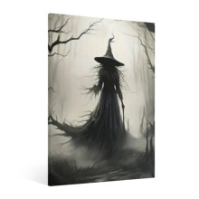 Vintage Halloween Witch Canvas Wall Art – Retro Gothic Poster, Spooky Ghost Decor for Living Room, Bedroom, Bar – Compatible with Standard Frames