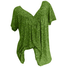 Plus Size Sequin Tops for Women Sparkly Blouses Dressy Casual Loose Fit Sexy Deep V Half Sleeve Shirts