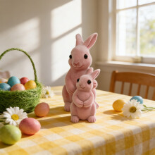 Flocked Easter Bunny Figurines, Easter Decorations Resin Bunny for Home Table Centerpieces Indoor Outdoor Patio Yard Farmhouse Decor