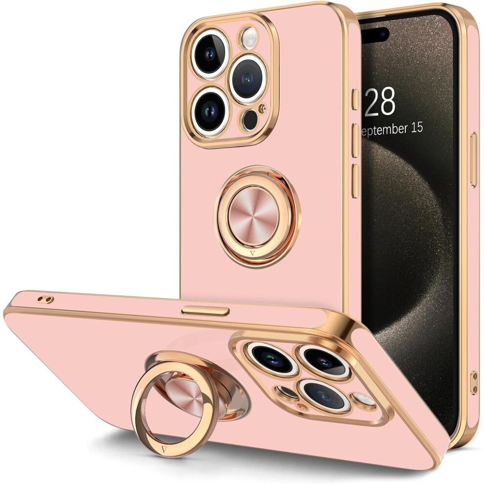 Iphone 15 Pro Case With Rotatable Ring Stand And Magnetic Gold 937196040858