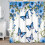 Blå fjärilsduschdraperi Vårblommor 112x163 cm 1