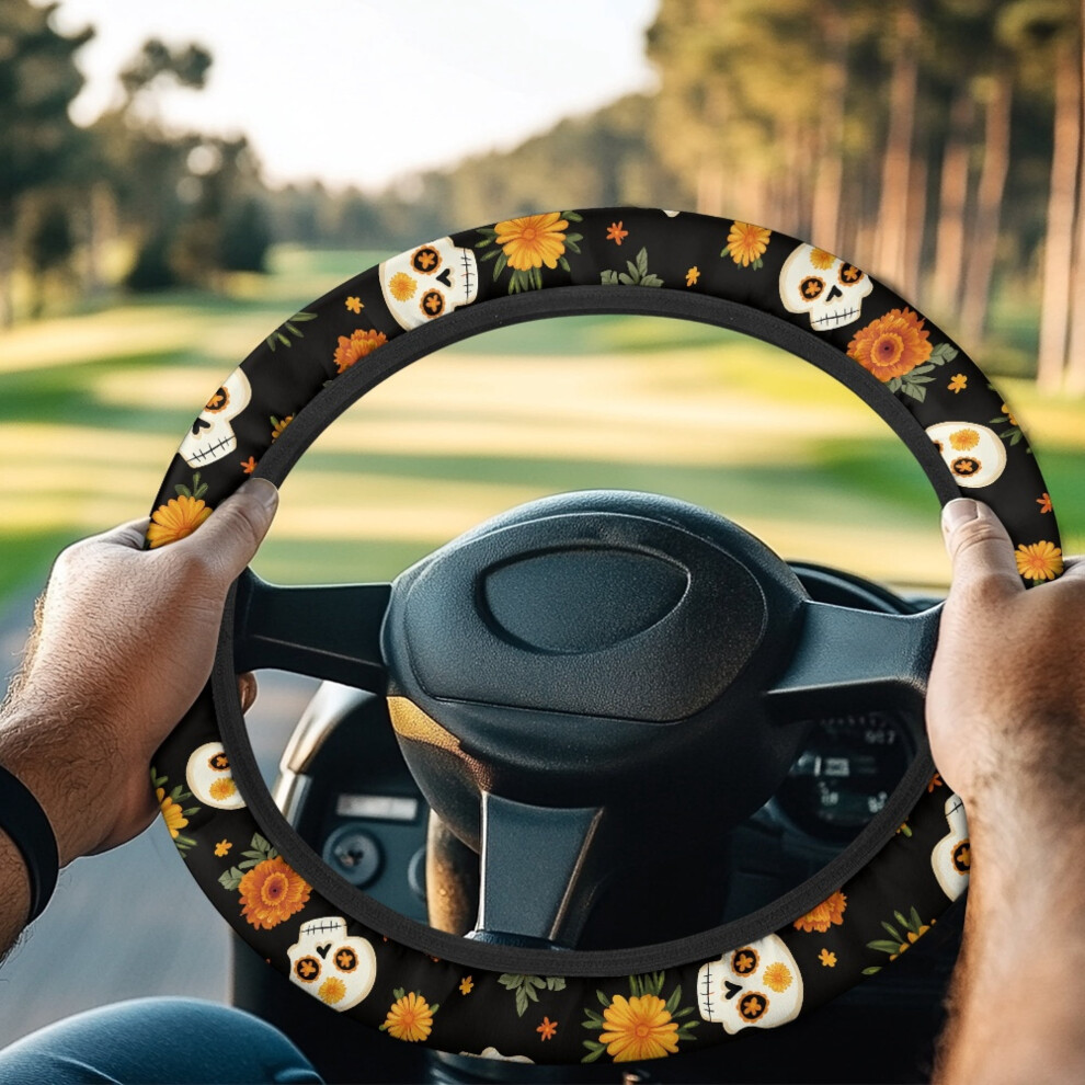 Skull Flower Golf Cart Steering Wheel Cover Universal 971050425177
