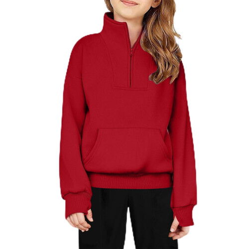 Kids Quarter Zip Fleece Pullover Sweatshirt Long Sleeve