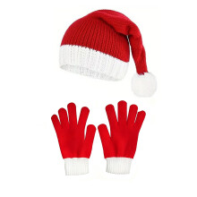Christmas Santa Claus Hat with Gloves,Unisex Classic Holiday Christmas Hat Headwear Outfit,Red Knitted Beanie Xmas Hats