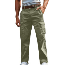 Men's Cargo Pants Cotton Linen Blend Army Green Size L