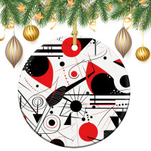 Ceramic Christmas Ornament Double-Sided Black Red Geometric