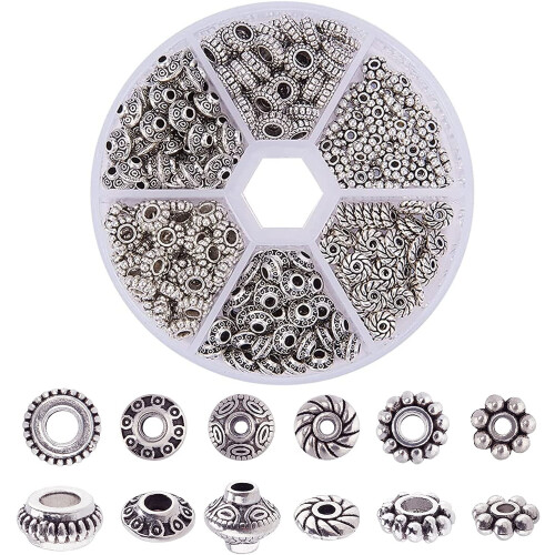 Antique Silver Spacer Beads 300 pcs 6 styles