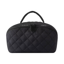 Travel Makeup Bag, Lay-Flat Water-Resistant Cosmetic Case, Portable Toiletry Bag (Black)