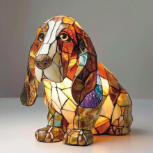 Dogs Stained Resin Accent Table Lamp Night Light for Bedside Living Room Bedroom Animal Pet Lovers Home Decoration