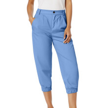 Women's Casual Solid Capris with Pockets Blue Size L