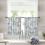 Sheer Curtains Retro Blue White Flowers Grey Stripe 52x45 1