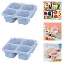 2 Pack Bento Box, 4 Compartment Lunchable Snack Containers with Lids for Meal Prep, Travel, Reusable Divided Lunch Food Container for Adults (Blue)