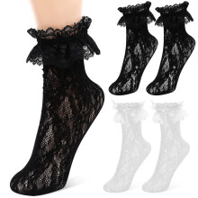 2 Pairs Ruffle Socks Ankle High Socks Lace Trim Socks Women Boot Socks Dress Socks Adult Thin Lace Socks