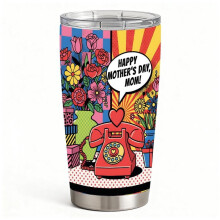 Stainless Steel Insulated Tumbler with Lid, Pop Art Floral MOM Mother’s Day Design, Double-Wall Hot Cold Travel Cup, Gift for Women