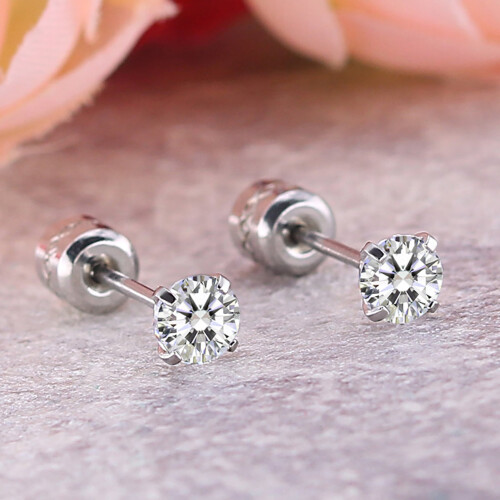 Opolski Rhinestone Stud Earrings Titanium Steel Round Cubic 1