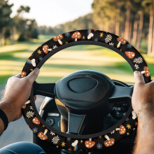 Rainbow Mushroom Golf Cart Steering Wheel Cover – Universal, Compatible with Club Car, Dust Protector for Men & Women